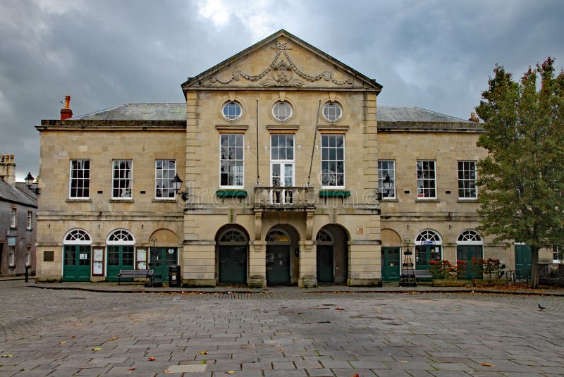 The Imposing Facade of Wells Town Hall in Somerset Stock Photo Image