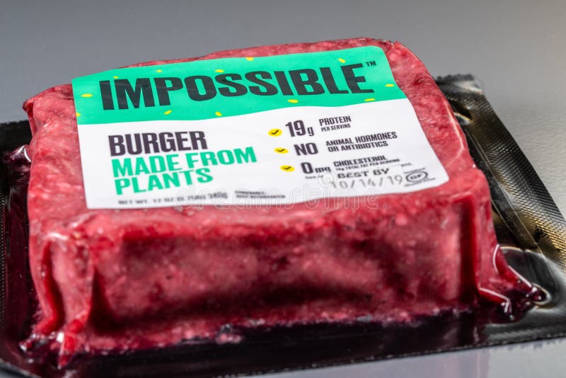 Impossible plant based burger package of three patties royalty free stock photo