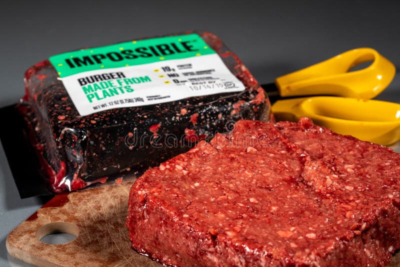 Impossible plant based burger package of vegetarian meat royalty free stock images