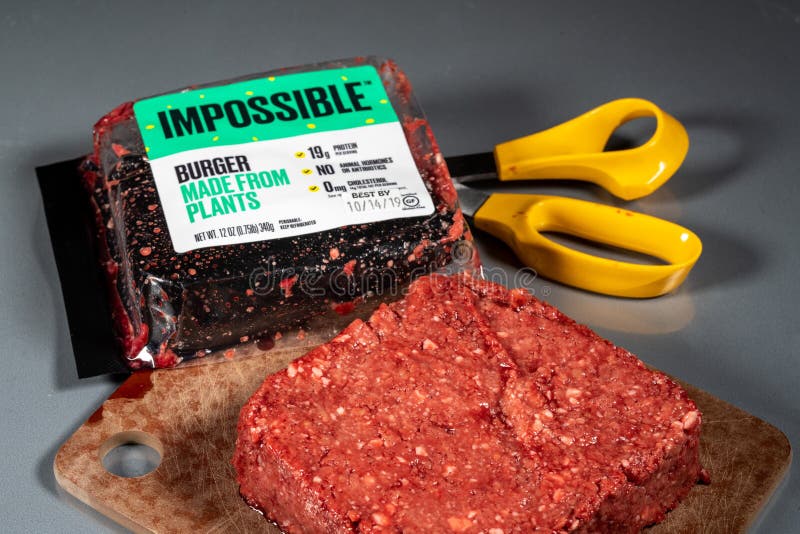 Impossible plant based burger package of vegetarian meat royalty free stock photos
