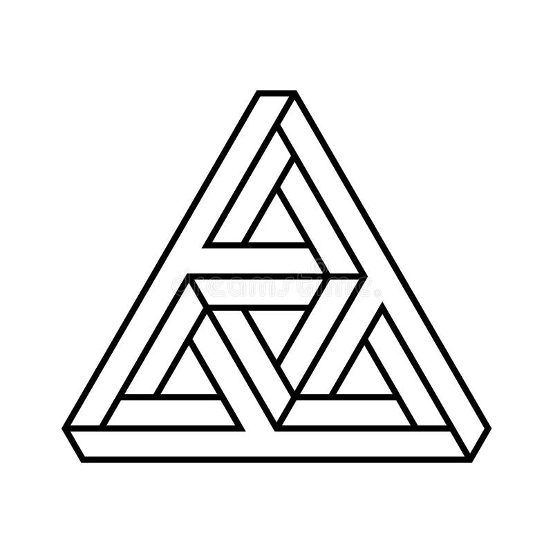Impossible triangle shape. Optical illusion paradox. Outline of endless geometric triangular object. royalty free illustration