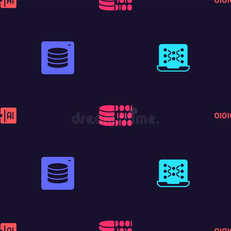 Imposta il codice binario del server di rete neurale e su un modello uniforme. Vettore illustrazione di stock