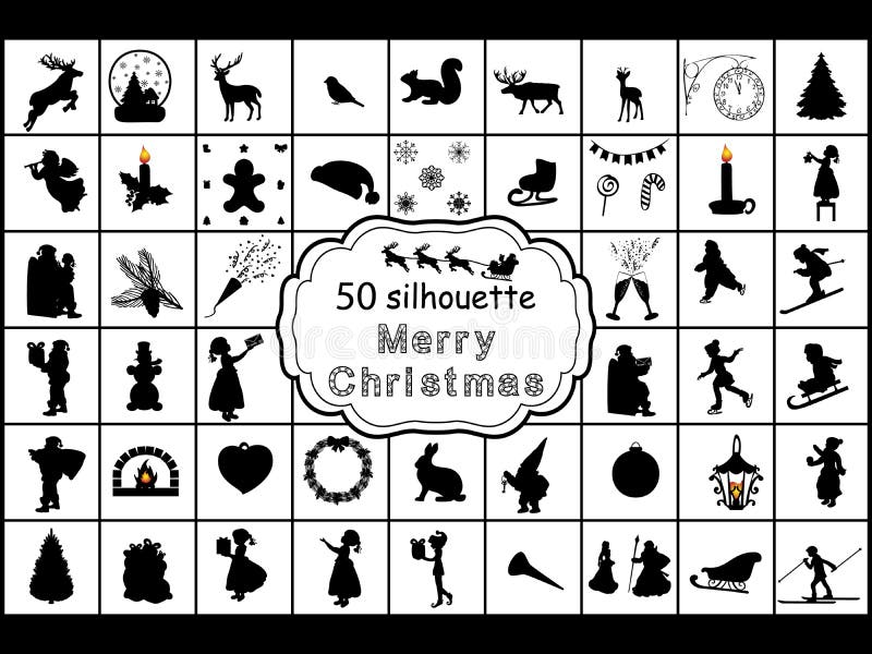 Imposta simbolo Silhouettes sul buon Natale e il nuovo anno royalty illustrazione gratis Imposta simbolo Silhouettes sul buon Natale e il nuovo anno royalty illustrazione gratis