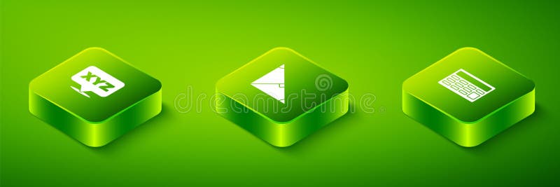 Impostare il bisettore dell'angolo isometrico di una calcolatrice triangolare e l'icona del sistema di coordinate xz. vettore illustrazione vettoriale