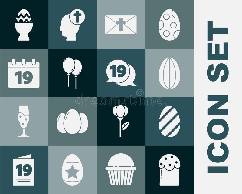 Impostare la carta di auguri per la torta di Pasqua con le bolle allegre, barra multifunzione del calendario e icona di Pasqua fel illustrazione di stock