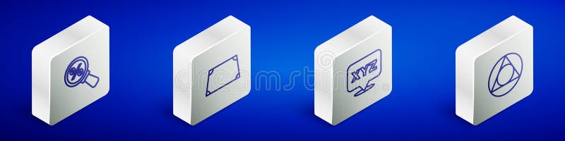 Impostare una lente di ingrandimento isometrica con la percentuale della forma trapezoide acuta xz sistema di coordinate e icona d royalty illustrazione gratis