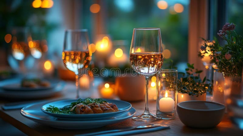 Impostazione cena elegante per la cena più accogliente illustrazione vettoriale