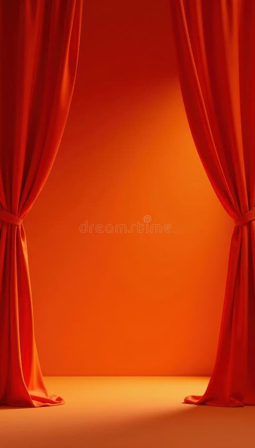 Impostazione del palcoscenico in arancione chiaro con tende elegante e tendute illustrazione di stock