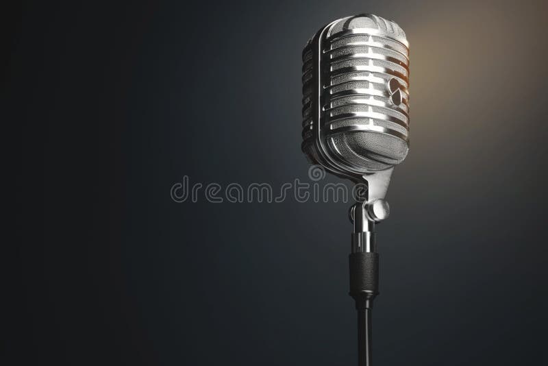Impostazione dell'audio nostalgico 3d rendering del microfono dell'argento retrò su grigio illustrazione vettoriale