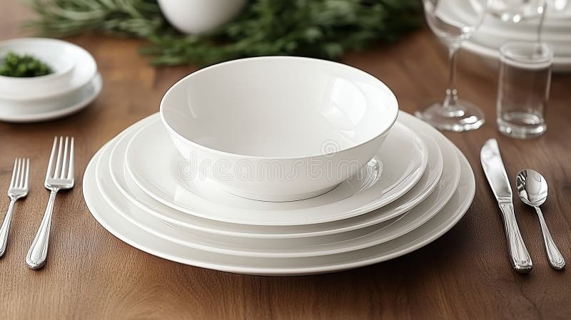 Impostazione della tavola minimalista con posate e posate in bianco illustrazione vettoriale