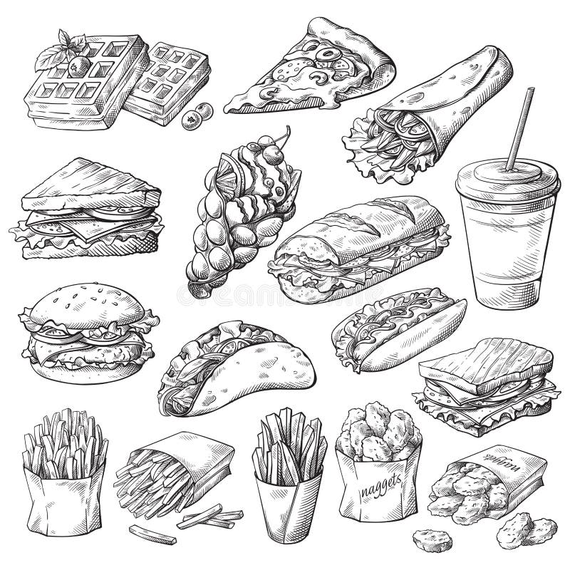 Imposti con i prodotti degli alimenti a rapida preparazione illustrazione vettoriale