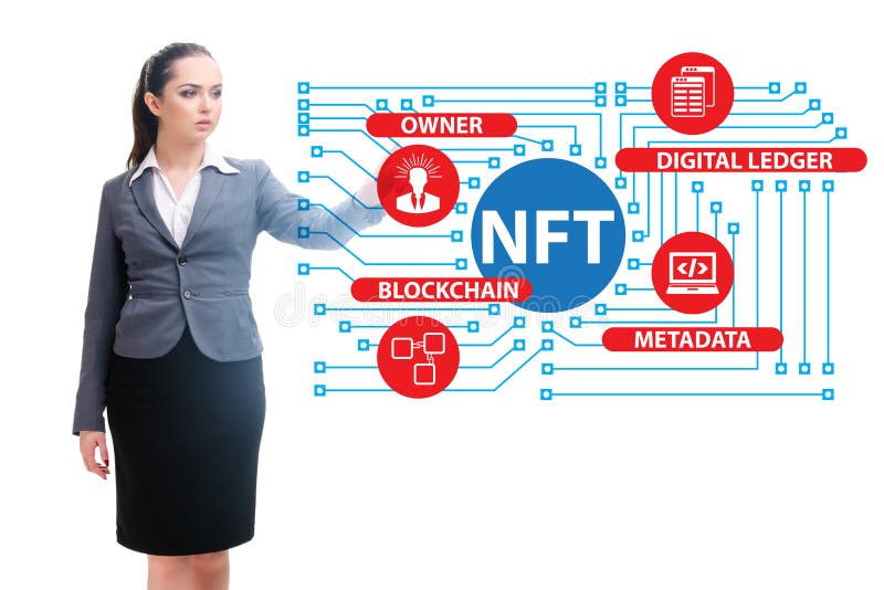 Imprenditrice in nft concetto non fungibile fotografie stock libere da diritti