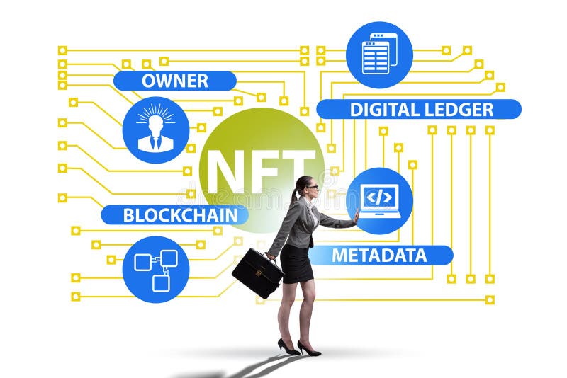 Imprenditrice in nft concetto non fungibile immagine stock libera da diritti