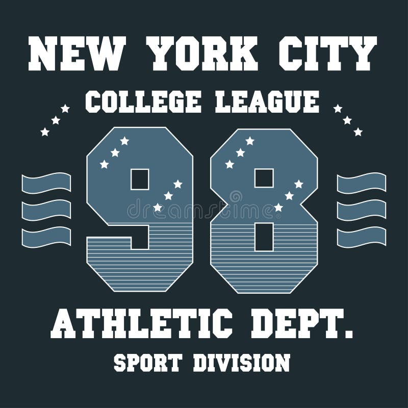 Impresión La Liga Universitaria Del Nyc Para Diseño De Camisetas. Tipografía De Nueva York City Para Ropa Universitaria del Vector - Ilustración de deporte, textil: 261855136
