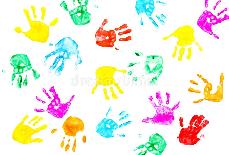 Impresiones de la mano del niño aisladas en un blanco imagen de archivo Impresiones de la mano del niño aisladas en un blanco imagen de archivo
