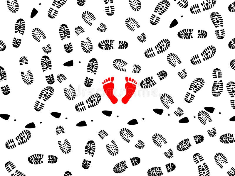 Seamless illustration of foot prints with two red bootless imprints. Seamless illustration of foot prints with two red bootless imprints