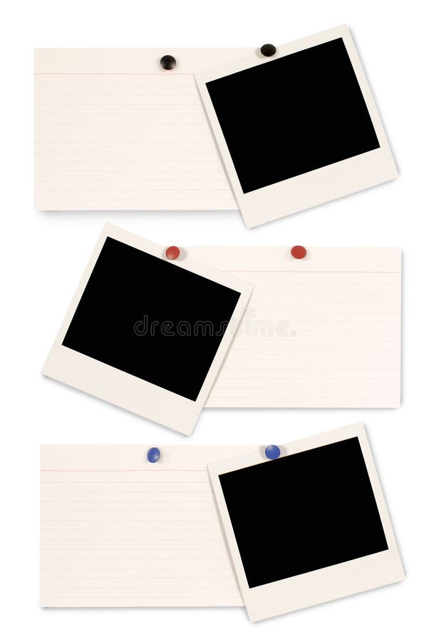 Impresiones en blanco de la polaroid con las tarjetas de índice fotos de archivo libres de regalías Impresiones en blanco de la polaroid con las tarjetas de índice fotos de archivo libres de regalías