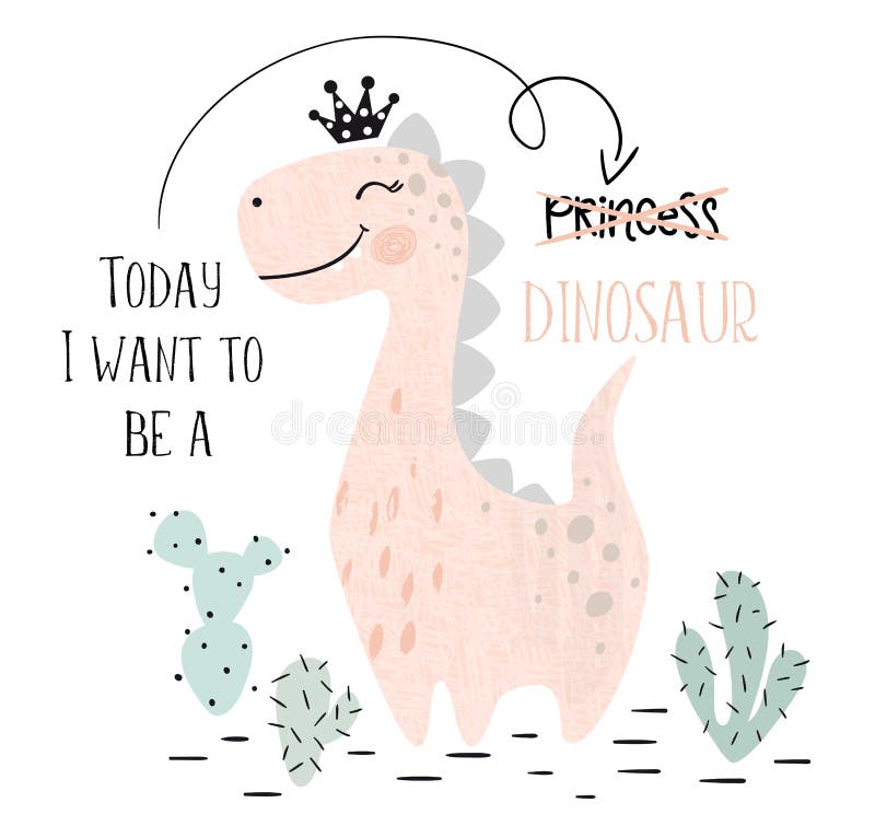 Impresión linda del bebé del dinosaurio Princesa dulce de Dino con la corona Ejemplo fresco del brachiosaurus libre illustration