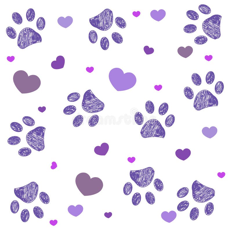 Impresión ultravioleta de la pata con el fondo de los corazones ilustración del vector Impresión ultravioleta de la pata con el fondo de los corazones ilustración del vector