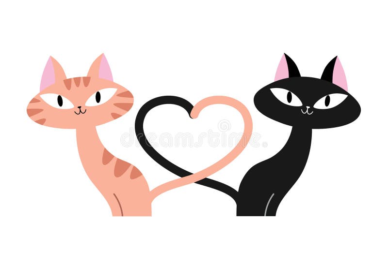 Silhouette of Two Cats with Tails Intertwined in Heart Shape