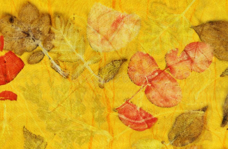 Imprimé botanique avec motifs de feuilles sur soie naturelle image stock