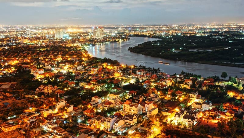 Impression night landscape of Ho Chi Minh city from high view