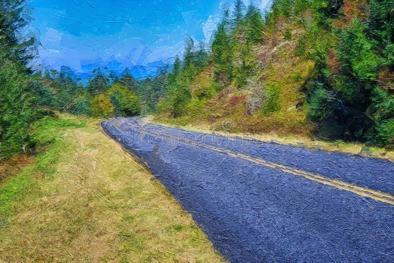 Impressionistic Style Artwork of Roadway Meandering Through the Beautiful Autumn Appalachian Mountains Along the Blue Ridge Parkway. Impressionistic Style Artwork of Roadway Meandering Through the Beautiful Autumn Appalachian Mountains Along the Blue Ridge Parkway