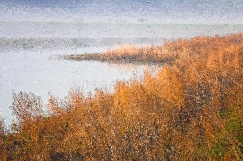 Impressionistische stijlkunst van de kalmte van een gouden herfstochtend in de moeras