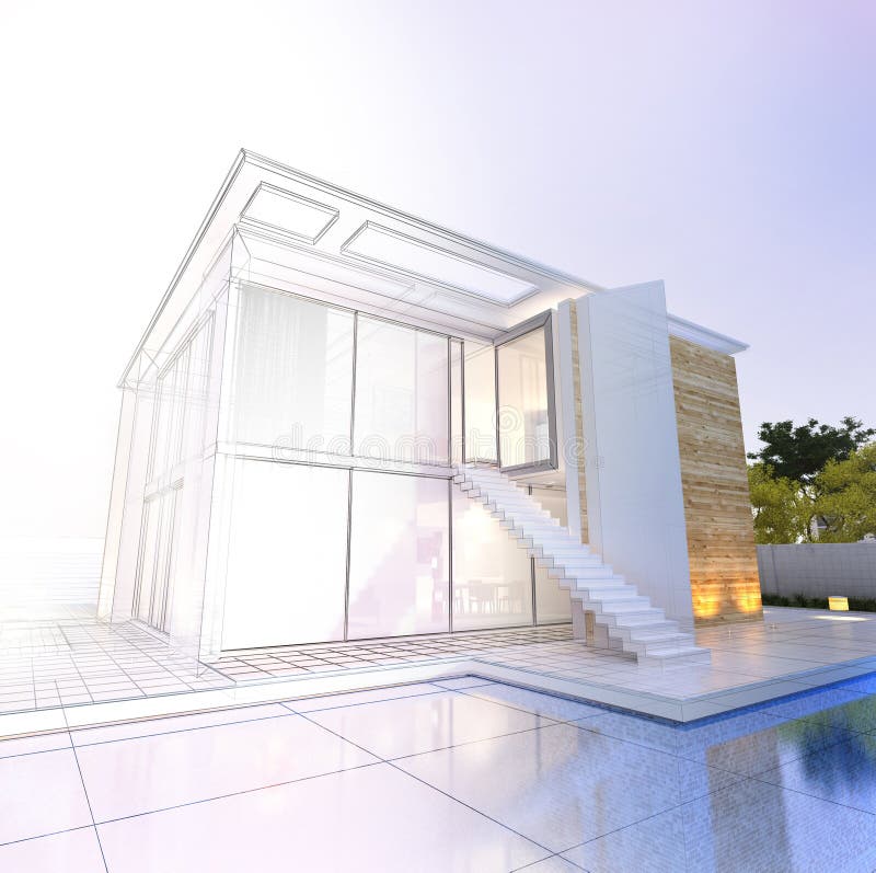 Impressive modern house with pool architecture project vector illustration