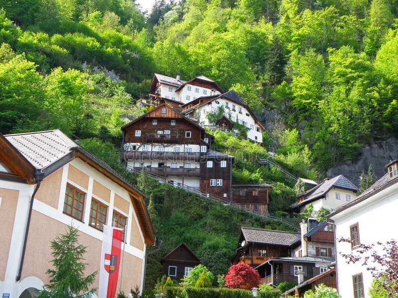 Impressive Traditional Austrian Houses on the Hill of Hallstatt Stock Image Image of heritage