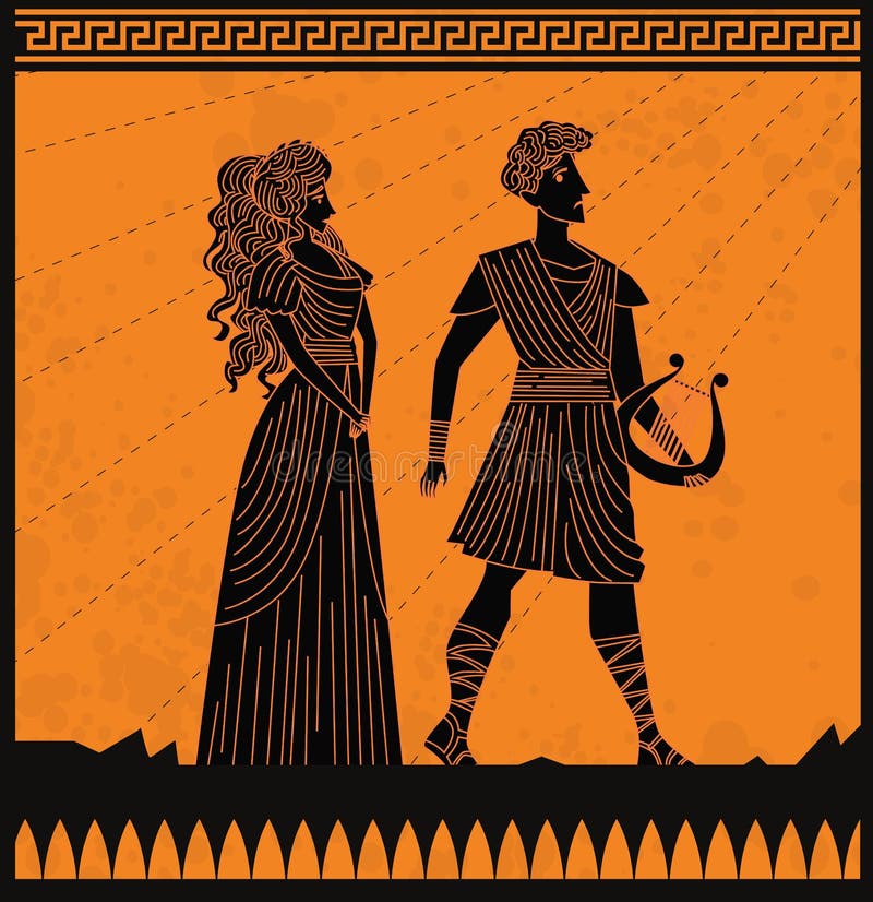 Eurydice and orpheus orange and black scene