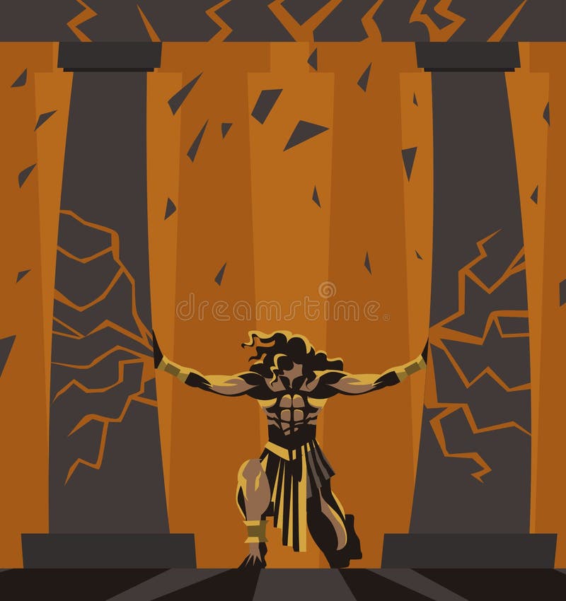 Samson killing the lion from wood engraving Vector Image