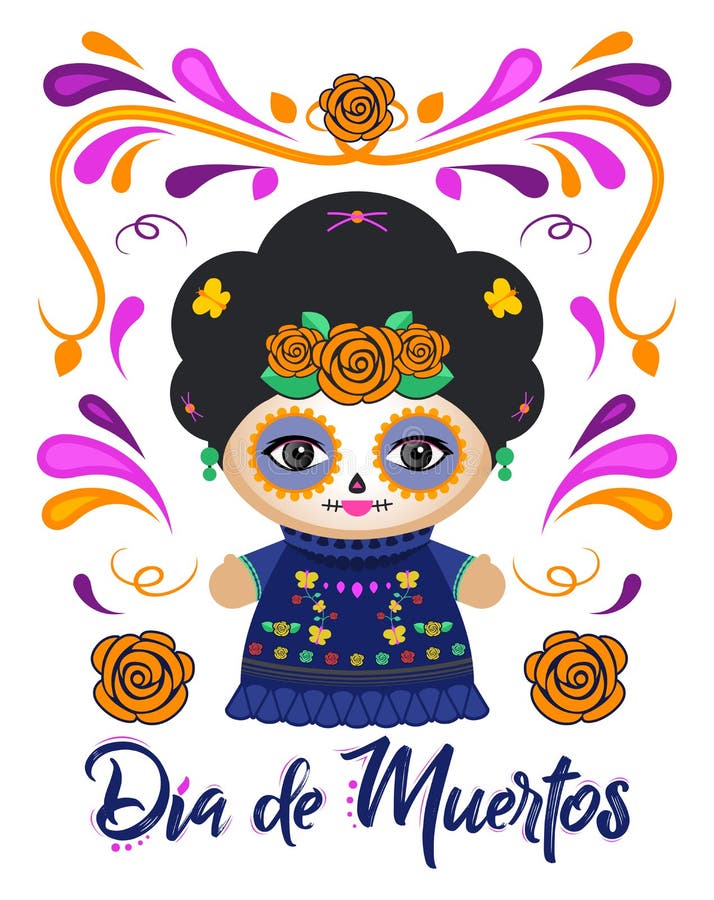 Dia De Muertos, Day of the Dead Spanish Text Classic Mexican Catrina Doll  and Ornaments. Stock Vector - Illustration of holiday, mexican: 161471267