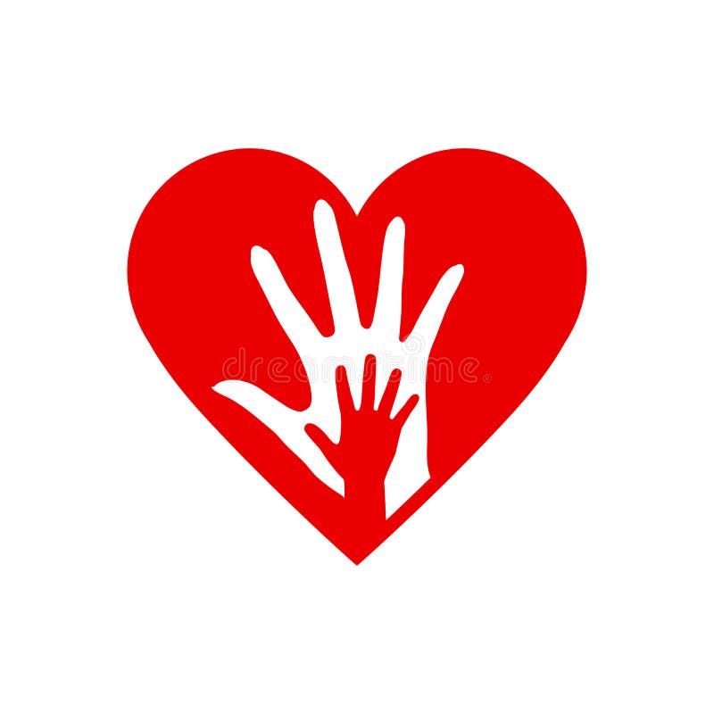 Two Hands in the Heart Icon as Orphan Children Adoption Metaphor. Great Illustration for Could be also used Church Logo or Donation Icon on White Background. Two Hands in the Heart Icon as Orphan Children Adoption Metaphor. Great Illustration for Could be also used Church Logo or Donation Icon on White Background