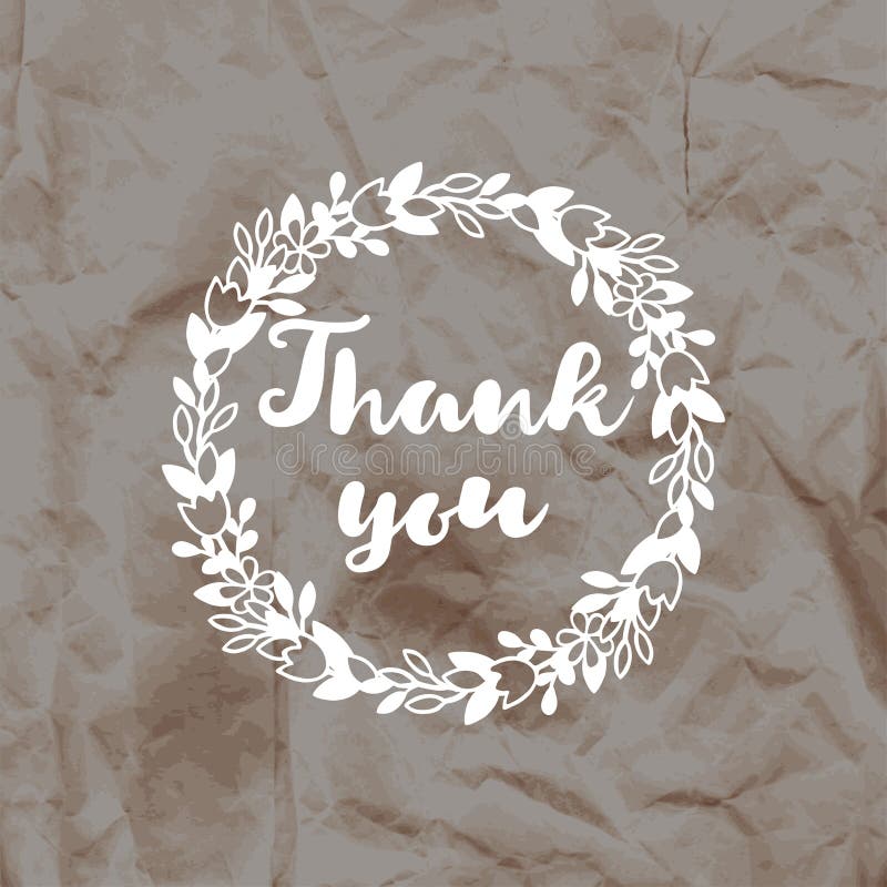 Imprint of the stamp Thank you on a crumpled kraft paper background.