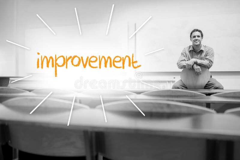 Improvement against lecturer sitting in lecture hall stock photography