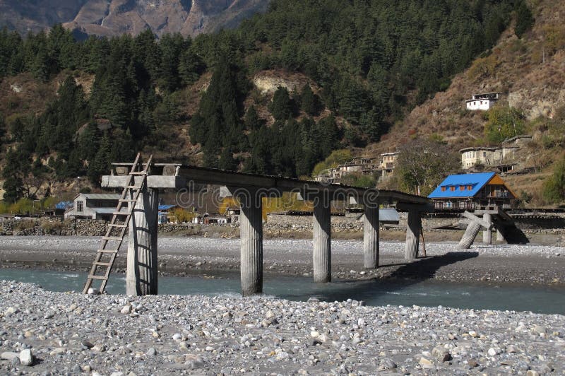 Improvised river crossing, Khanti, Nepal