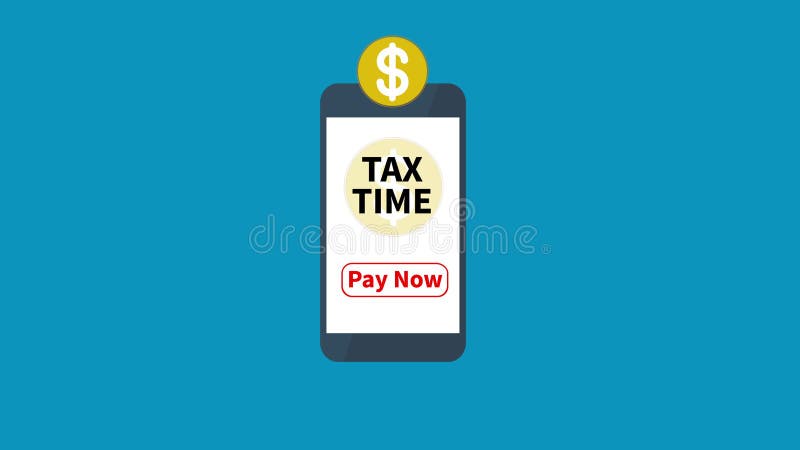 Impôt temps avec l'application smartphone et la taxe d'utilisation manuelle payer en ligne taxe temps animation. illustration stock