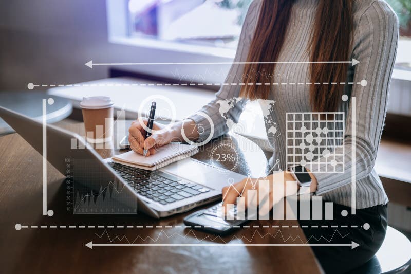 Inancial report data of business operations balance sheet and income statement as Fintech concept royalty free stock images