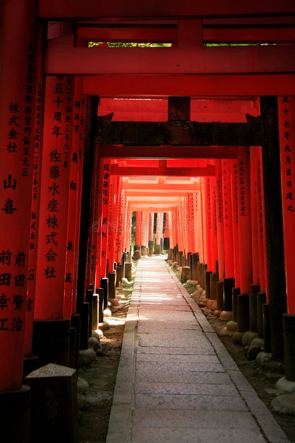 Inari torii gates - Fushimi Inari Shrine at Kyoto - Japan. Red pylons stock images, royalty-free photos and pictures
