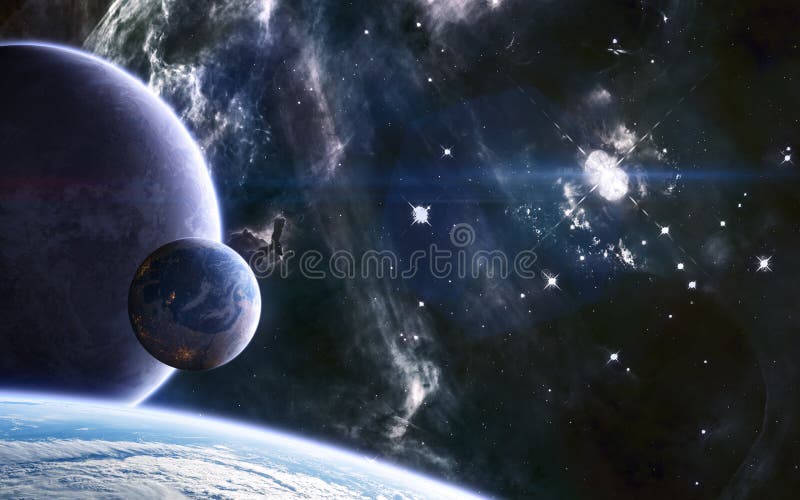 Inbebodda planeter i bakgrunden av nebuli från djupt utrymme science fiction arkivfoton