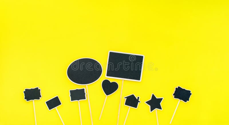 Chalkboard frames set Different objects shapes rectangle star home heart oval Yellow background Template element for your text for party vintage invitations Text place. Chalkboard frames set Different objects shapes rectangle star home heart oval Yellow background Template element for your text for party vintage invitations Text place