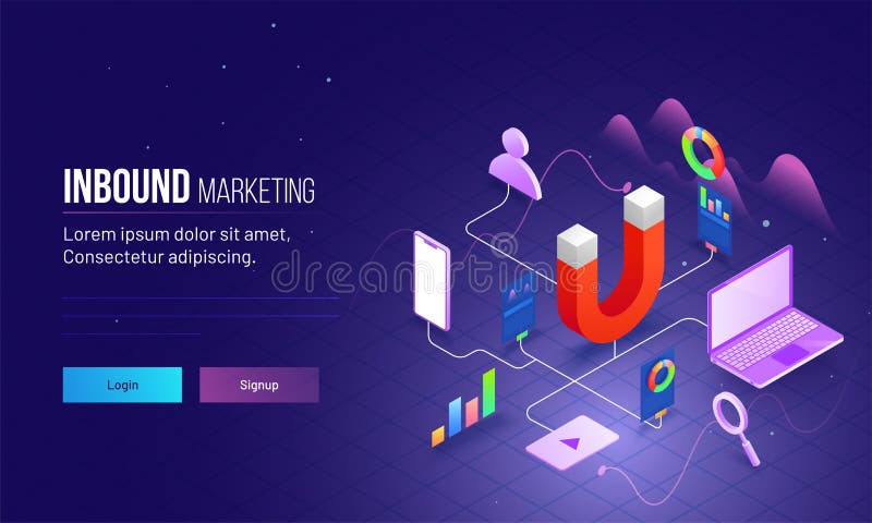 Inbound Marketing based isometric design with magnet as product royalty free illustration