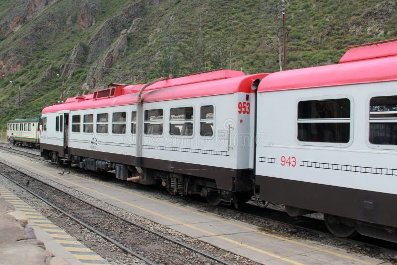 Inca Rail is a local railroad company providing service from Cusco to Machu Picchu with scenic views and meals stock photo
