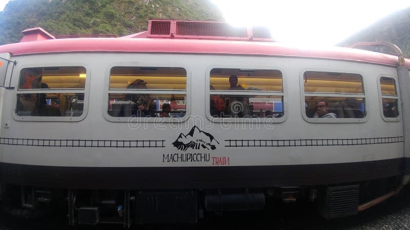 Inca Rail is a local railroad company providing service from Cusco to Machu Picchu with scenic views and meals stock image