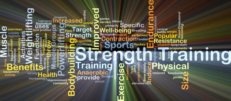 Background concept wordcloud illustration of strength training glowing light. Background concept wordcloud illustration of strength training glowing light