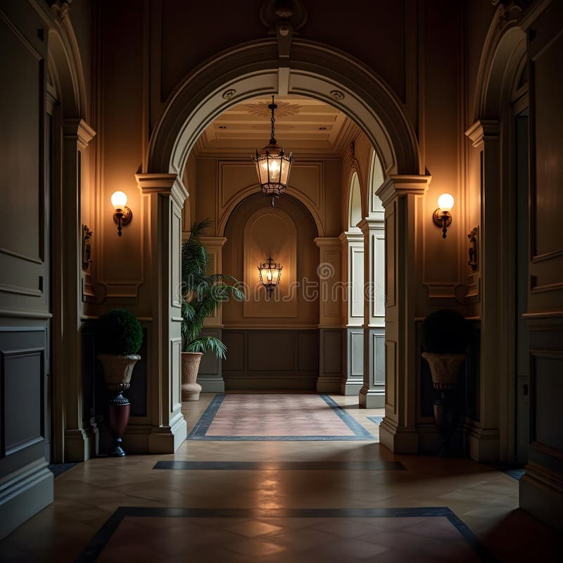 Incantare le immagini architettoniche di vintage con illuminazione e droni straordinari per illustrazione di stock