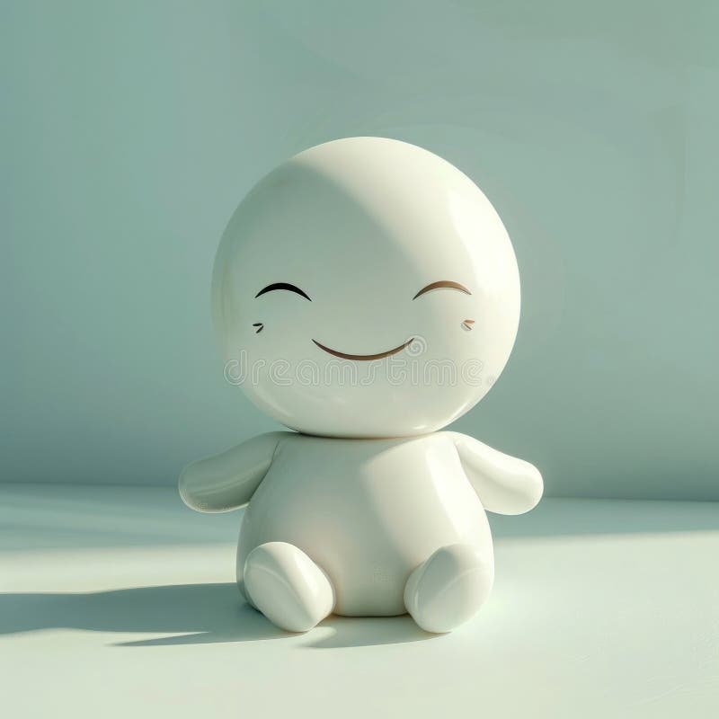 Incantevole figura 3d bianca minimalista con un sorriso pacifico su sfondo blu royalty illustrazione gratis