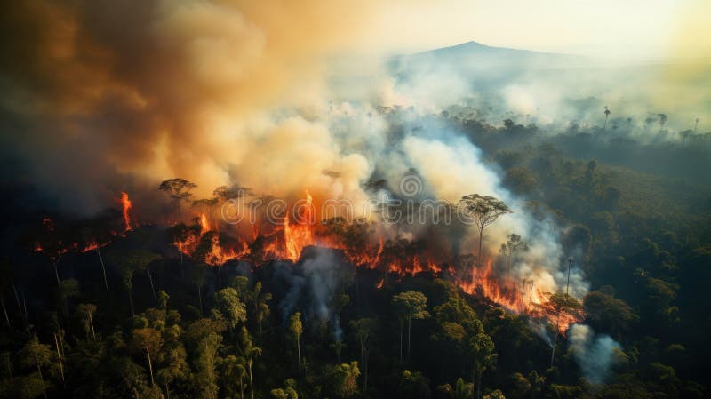 Incendio nella foresta tropicale immagine stock