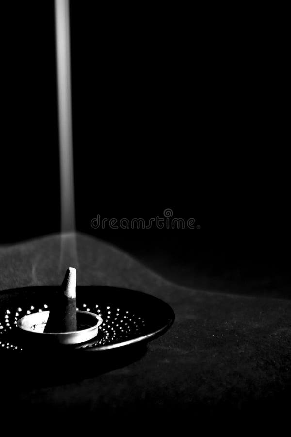 Incense Cone Shooting Smoke on Black Background Stock Image Image of